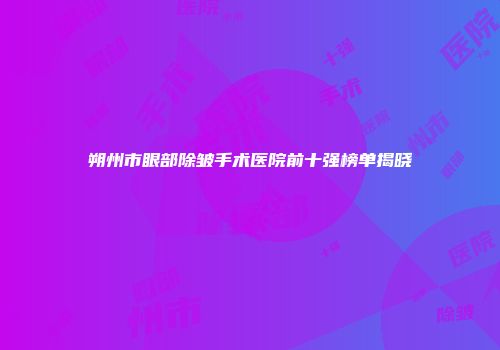朔州市眼部除皱手术医院前十强榜单揭晓