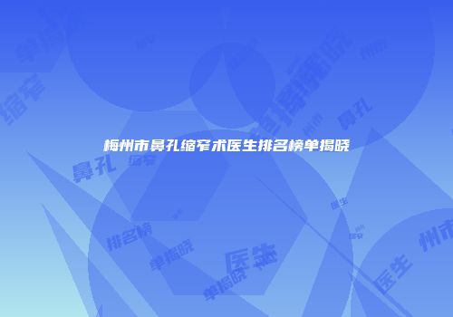 梅州市鼻孔缩窄术医生排名榜单揭晓
