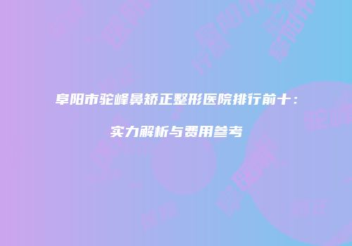 阜阳市驼峰鼻矫正整形医院排行前十：实力解析与费用参考