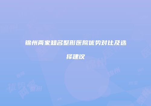 锦州两家知名整形医院优势对比及选择建议