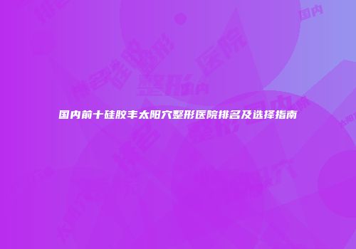 国内前十硅胶丰太阳穴整形医院排名及选择指南