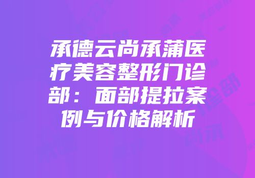 承德云尚承蒲医疗美容整形门诊部：面部提拉案例与价格解析
