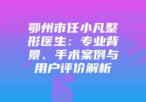鄂州市任小凡整形医生：专业背景、手术案例与用户评价解析