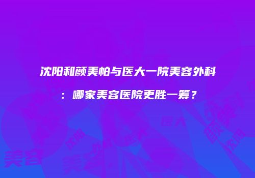 沈阳和颜美帕与医大一院美容外科：哪家美容医院更胜一筹？