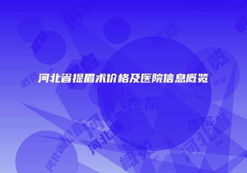 河北省提眉术价格及医院信息概览