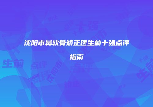 沈阳市鼻软骨矫正医生前十强点评指南