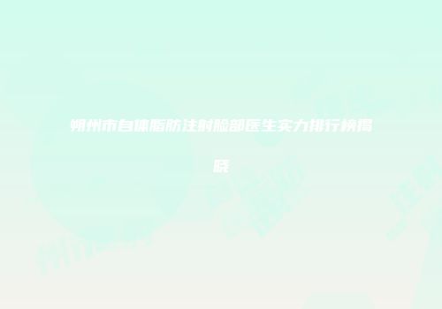 朔州市自体脂肪注射脸部医生实力排行榜揭晓