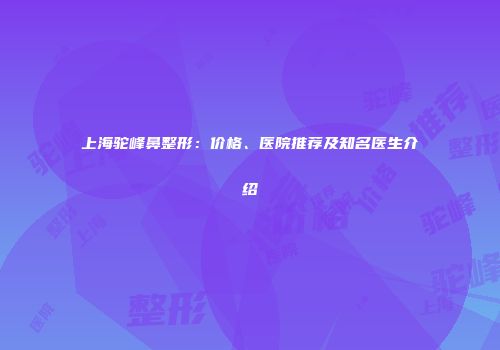 上海驼峰鼻整形：价格、医院推荐及知名医生介绍
