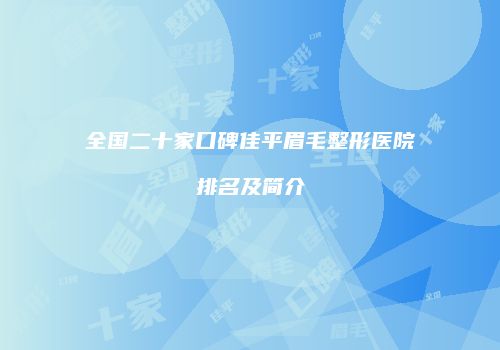 全国二十家口碑佳平眉毛整形医院排名及简介