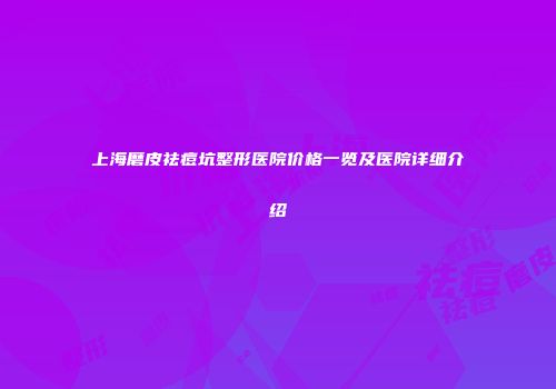 上海磨皮祛痘坑整形医院价格一览及医院详细介绍