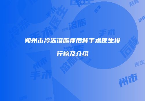 朔州市冷冻溶脂瘦后背手术医生排行榜及介绍
