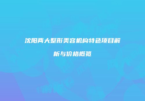 沈阳两大整形美容机构特色项目解析与价格概览