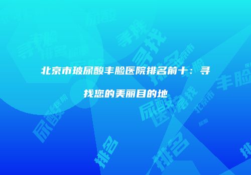 北京市玻尿酸丰脸医院排名前十：寻找您的美丽目的地