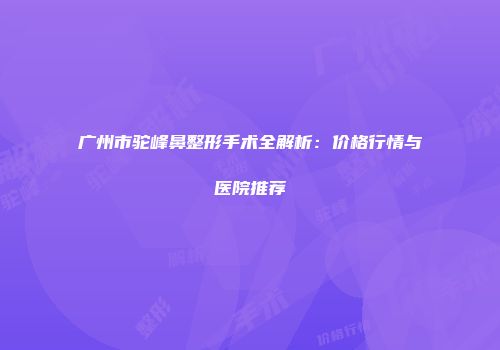 广州市驼峰鼻整形手术全解析：价格行情与医院推荐