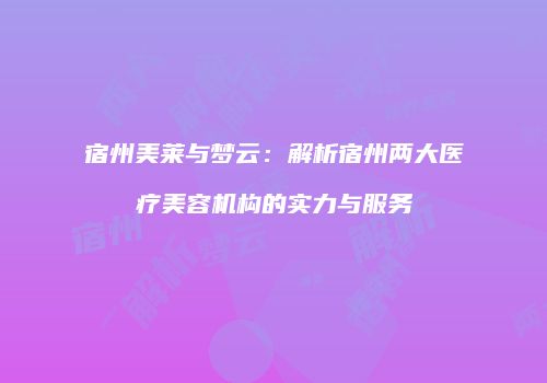 宿州美莱与梦云：解析宿州两大医疗美容机构的实力与服务
