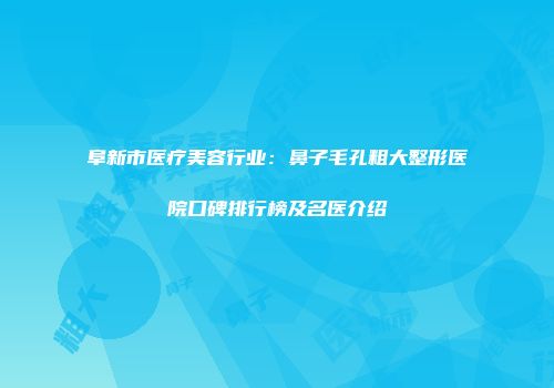 阜新市医疗美容行业：鼻子毛孔粗大整形医院口碑排行榜及名医介绍