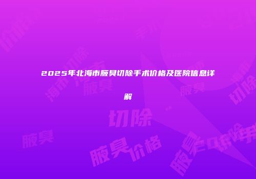 2025年北海市腋臭切除手术价格及医院信息详解
