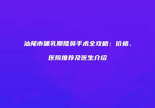 汕尾市哺乳期隆鼻手术全攻略：价格、医院推荐及医生介绍