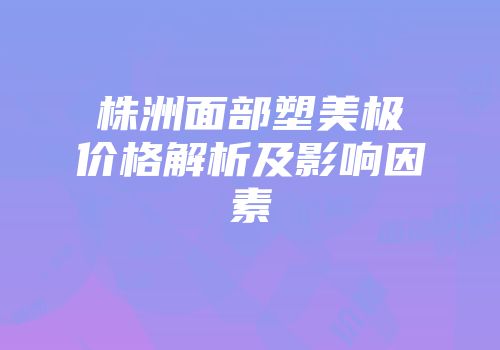 株洲面部塑美极价格解析及影响因素