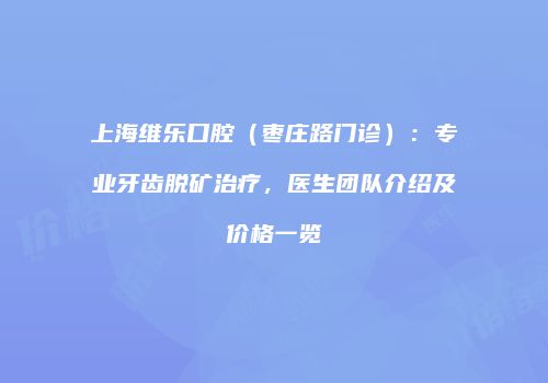 上海维乐口腔（枣庄路门诊）：专业牙齿脱矿治疗，医生团队介绍及价格一览
