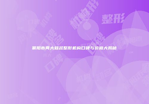 襄阳市两大知名整形机构口碑与价格大揭秘