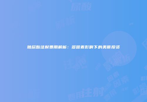 玻尿酸注射费用解析：多因素影响下的美丽投资