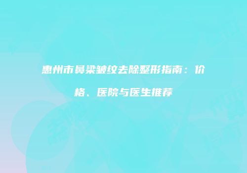惠州市鼻梁皱纹去除整形指南：价格、医院与医生推荐