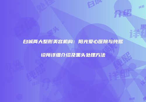 白城两大整形美容机构：阳光爱心医院与纯熙诊所详细介绍及黑头处理方法