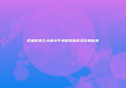 武威市鼻孔大缩小手术医院推荐及价格信息