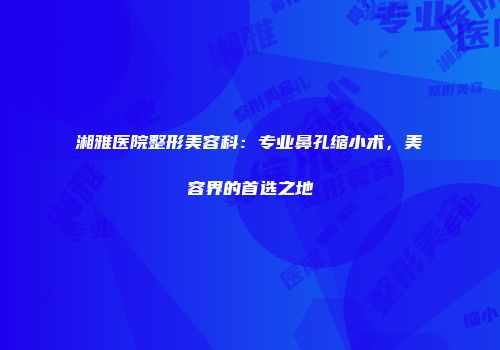 湘雅医院整形美容科：专业鼻孔缩小术，美容界的首选之地