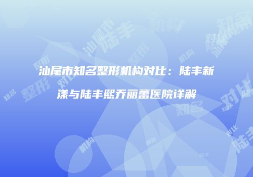 汕尾市知名整形机构对比：陆丰新漾与陆丰熙乔丽蕾医院详解
