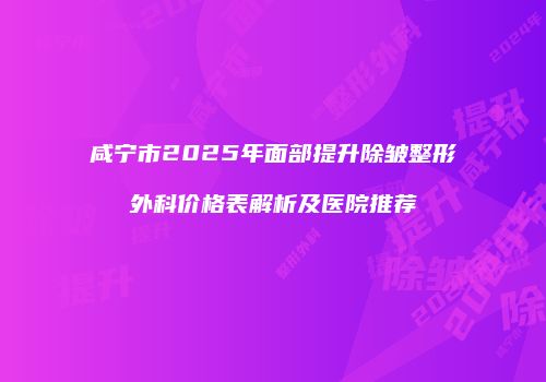 咸宁市2025年面部提升除皱整形外科价格表解析及医院推荐