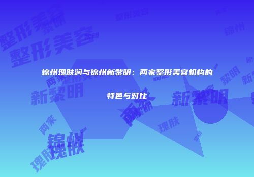 锦州瑰肤润与锦州新黎明：两家整形美容机构的特色与对比