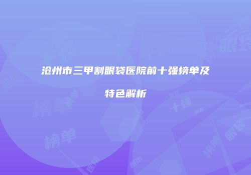 沧州市三甲割眼袋医院前十强榜单及特色解析