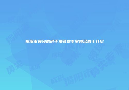 揭阳市鼻尖成形手术领域专家排名前十介绍