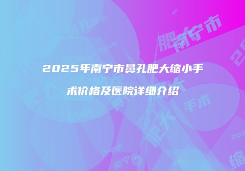 2025年南宁市鼻孔肥大缩小手术价格及医院详细介绍