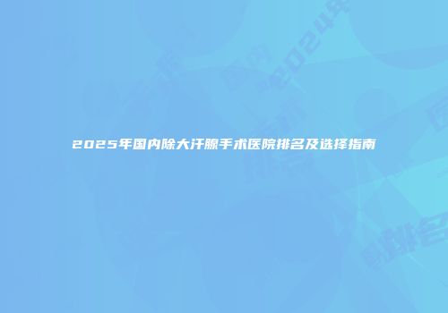 2025年国内除大汗腺手术医院排名及选择指南