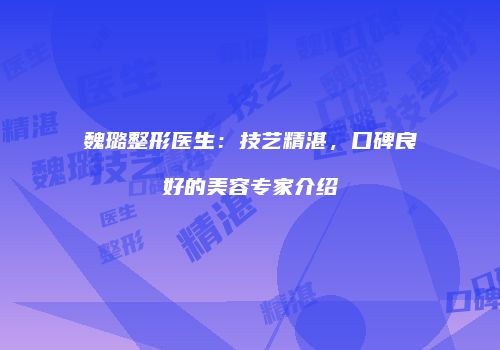 魏璐整形医生：技艺精湛，口碑良好的美容专家介绍
