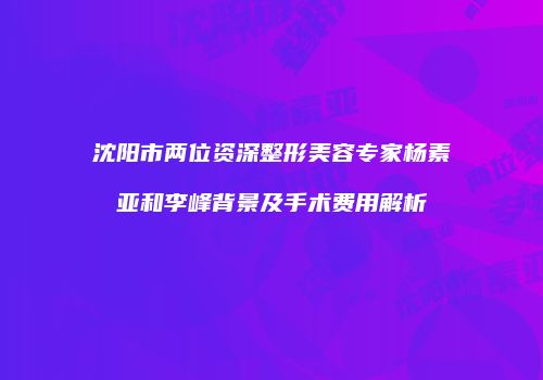 沈阳市两位资深整形美容专家杨素亚和李峰背景及手术费用解析