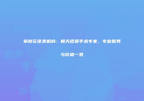 攀枝花医美机构：朝天短鼻手术专家，专业服务与价格一览