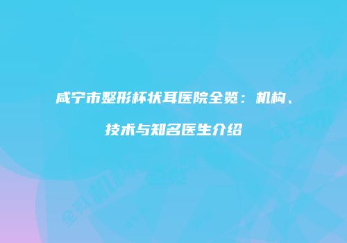咸宁市整形杯状耳医院全览：机构、技术与知名医生介绍