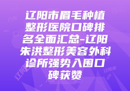 辽阳市眉毛种植整形医院口碑排名全面汇总-辽阳朱洪整形美容外科诊所强势入围口碑获赞