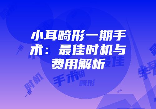 小耳畸形一期手术：最佳时机与费用解析