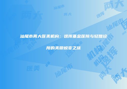 汕尾市两大医美机构：逸挥基金医院与轻雅诊所的美丽蜕变之旅