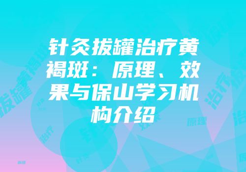 针灸拔罐治疗黄褐斑：原理、效果与保山学习机构介绍