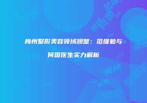 梅州整形美容领域翘楚：范维勉与何国医生实力解析