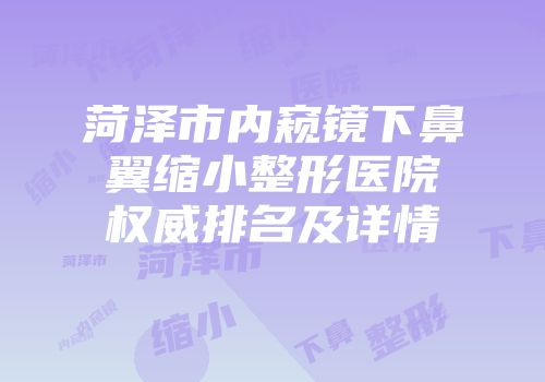 菏泽市内窥镜下鼻翼缩小整形医院权威排名及详情