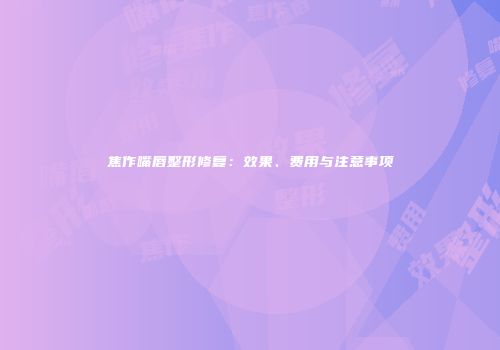焦作嘴唇整形修复：效果、费用与注意事项