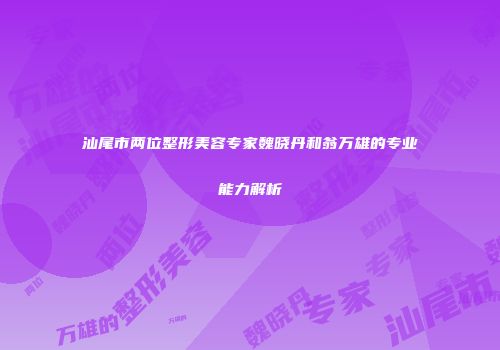 汕尾市两位整形美容专家魏晓丹和翁万雄的专业能力解析