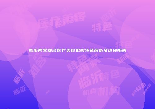 临沂两家知名医疗美容机构特色解析及选择指南